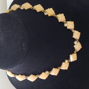 J Crew gold tone peach cab and crystal necklace